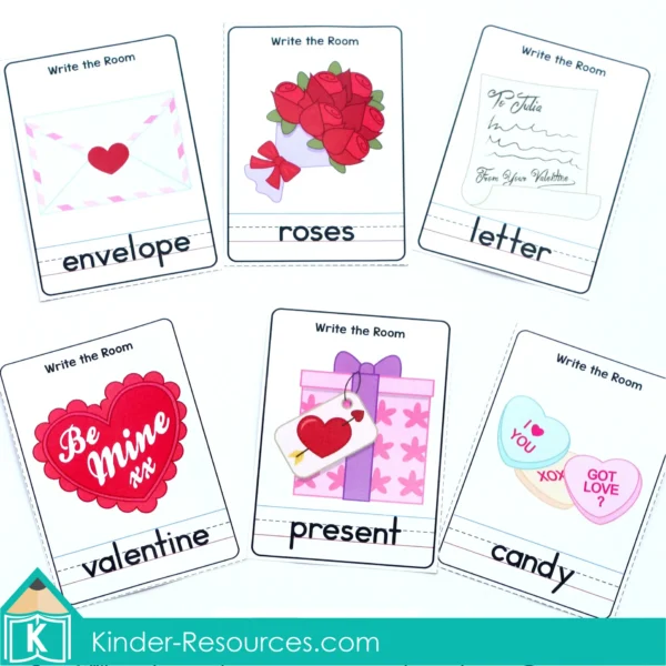 Valentine's Day Kindergarten Literacy Centers. Write the Room vocabulary cards