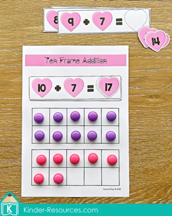 Valentine's Day Math Centers. Addition with Ten Frame
