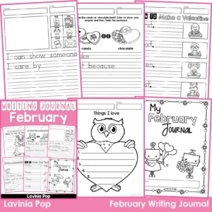 February Writing Journal Prompts. Includes a variety of text types: writing lists, labelling, procedures, opinion pieces, narrative text, letters and acrostic poems.