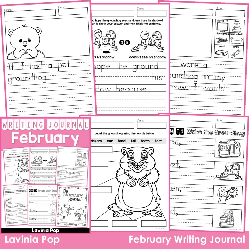 February Writing Journal Prompts. Includes a variety of text types: writing lists, labelling, procedures, opinion pieces, narrative text, letters and acrostic poems.