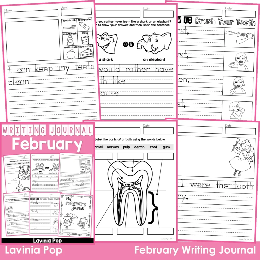 February Writing Journal Prompts. Includes a variety of text types: writing lists, labelling, procedures, opinion pieces, narrative text, letters and acrostic poems.