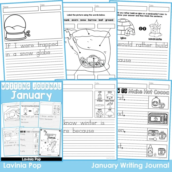 January Writing Journal Prompts. Includes a variety of text types: writing lists, labelling, procedures, opinion pieces, narrative text, letters and acrostic poems.