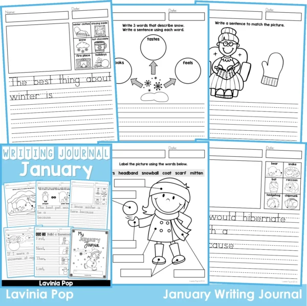 January Writing Journal Prompts. Includes a variety of text types: writing lists, labelling, procedures, opinion pieces, narrative text, letters and acrostic poems.