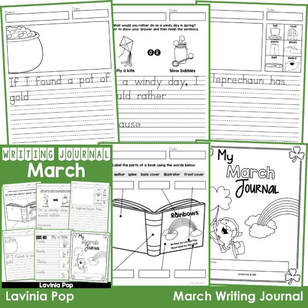 March Writing Journal Prompts. Includes a variety of text types: writing lists, labelling, procedures, opinion pieces, narrative text, letters and acrostic poems.