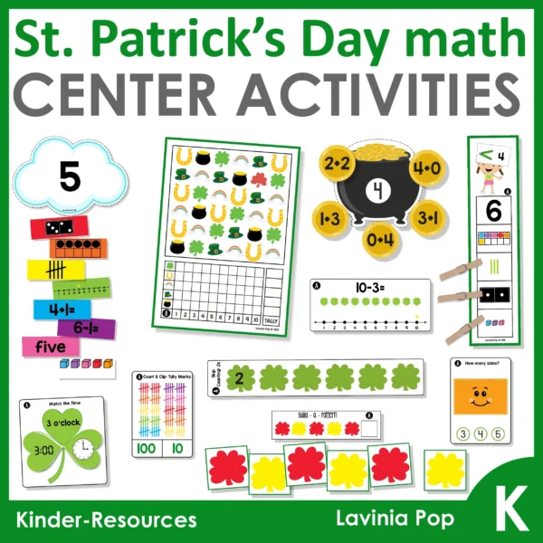St. Patrick's Day Kindergarten Math Centers | 10 printable center activities