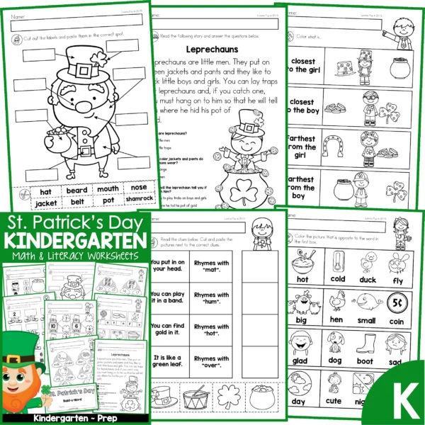 St. Patrick's Day Worksheets and Activities. Label the leprechaun | reading comprehension | distance | rhyming words | opposites