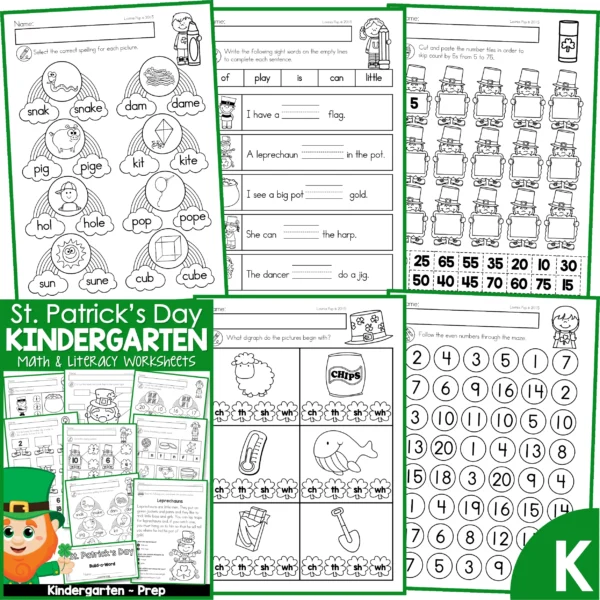 St. Patrick's Day Worksheets and Activities. CVC CVCe words | sight words | skip counting | beginning digraphs | even numbers