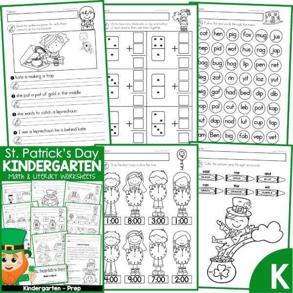 St. Patrick's Day Worksheets and Activities. Fix the sentence | addition | CVC words | telling time | sight words