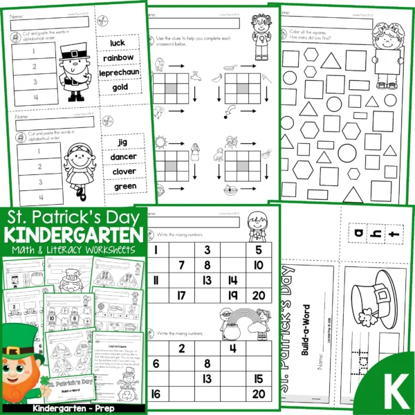 St. Patrick's Day Worksheets and Activities. Alphabet order | CVC words | shapes | missing numbers | build a word
