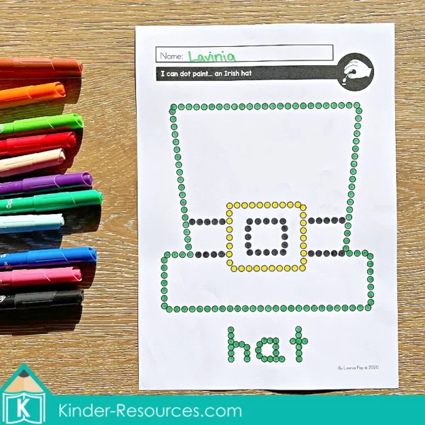 March Fine Motor Printable Activities. St. Patrick's Day hat cotton bud painting