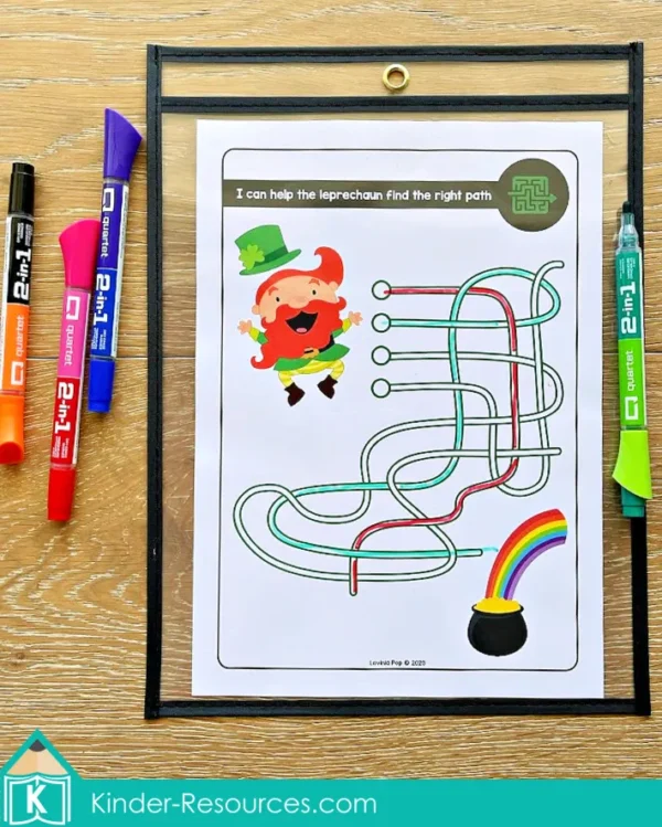 March Fine Motor Printable Activities. St. Patrick's Day leprechaun to pot of gold maze