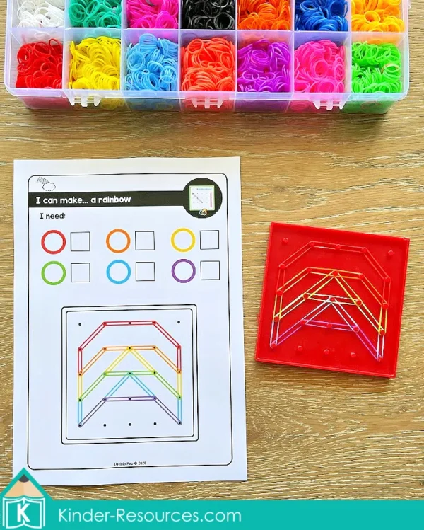 March Fine Motor Printable Activities. St. Patrick's Day rainbow geoboard task card