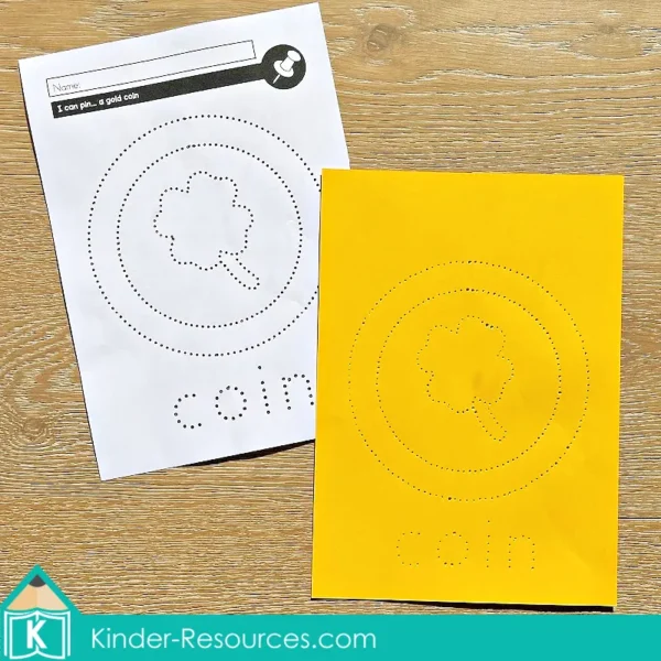 March Fine Motor Printable Activities. St. Patrick's Day shamrock coin pokey pin activity