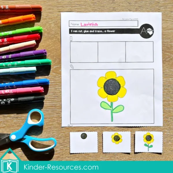 March Fine Motor Printable Activities. Sunflower sequence cut and paste worksheet