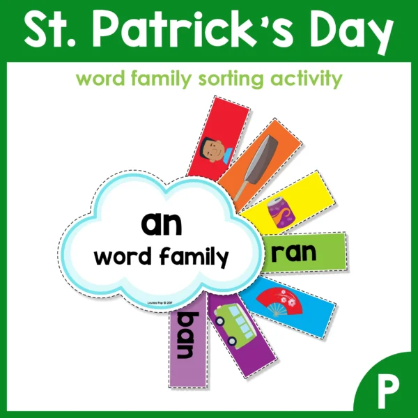 St Patrick's Day Preschool Center Activities Rainbow Word Family Sorting