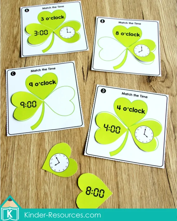 St. Patrick's Day Kindergarten Math Centers. Digital and Analog Telling Time