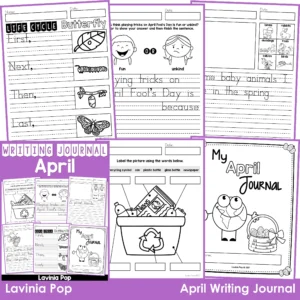 April Writing Journal Prompts. Includes a variety of text types: writing lists, labelling, procedures, opinion pieces, narrative text, letters and acrostic poems.