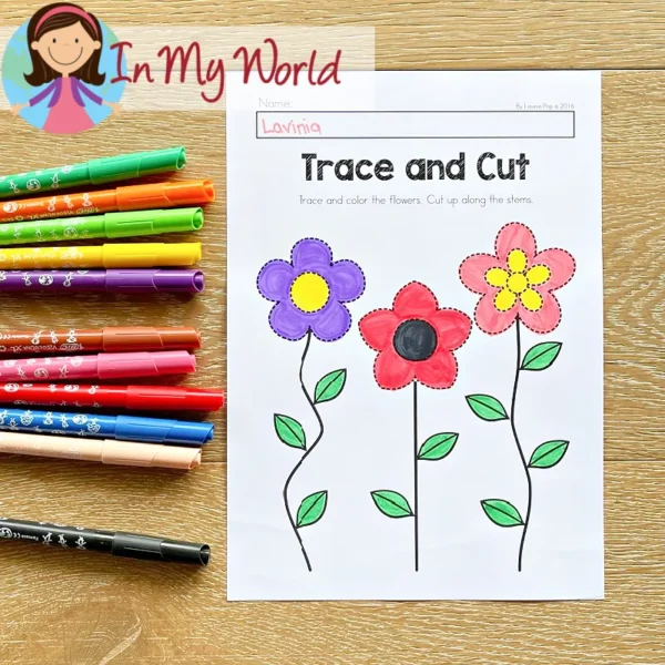 Preschool Spring Worksheets Tracing & Cutting
