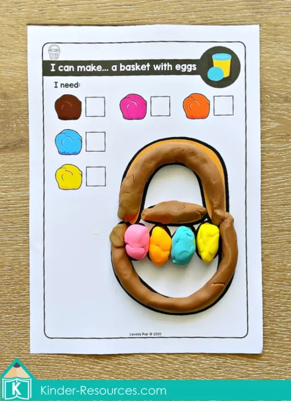 April Fine Motor Printable Activities. Easter Eggs in Basket Play Dough Mat