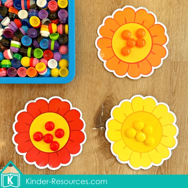 Bugs Preschool Center Activities. Flower and Buttons Color Sorting