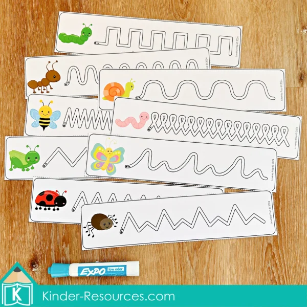 Bugs Preschool Center Activities. Pre-Writing Tracing Cards