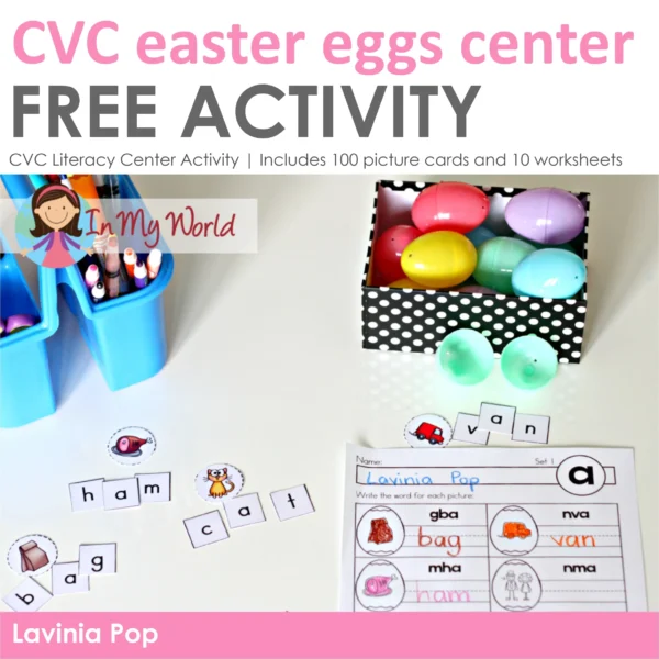 FREE printable CVC Easter eggs activity with recording pages | 100 picture cards & 10 worksheets