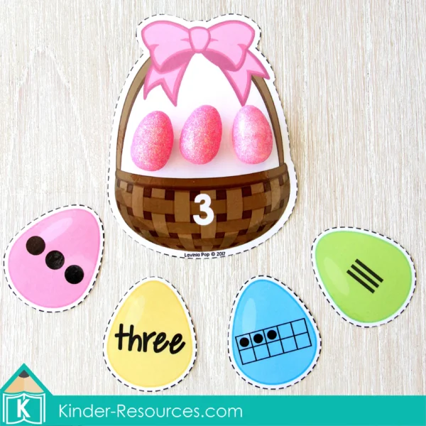 Easter Preschool Center Activities. Easter egg basket number sense