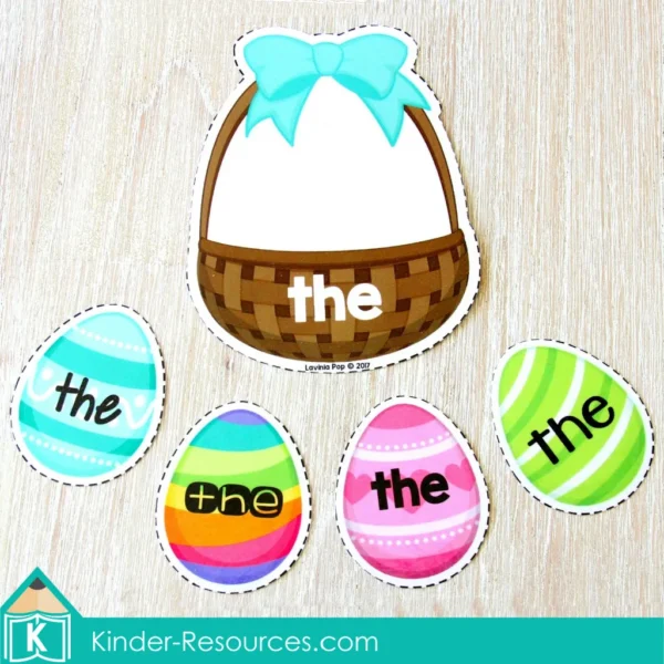 Easter Preschool Center Activities. Easter egg basket sight words