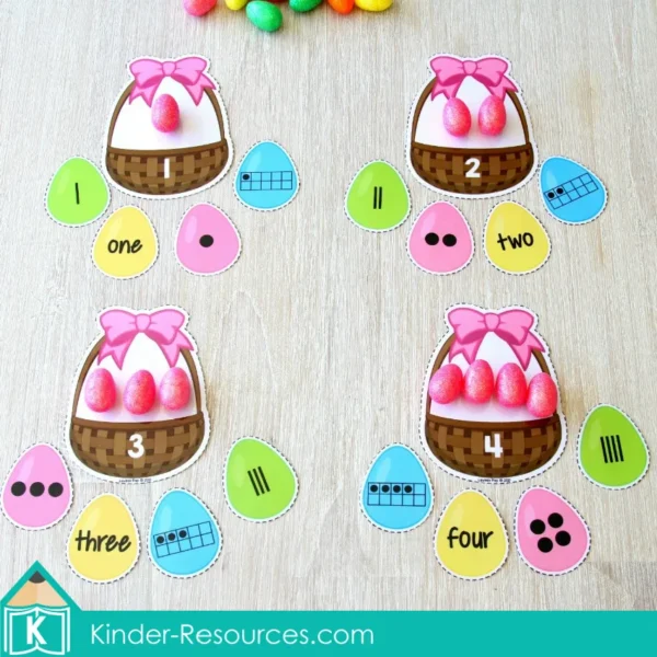 Easter Preschool Center Activities. Easter egg baskets number sense