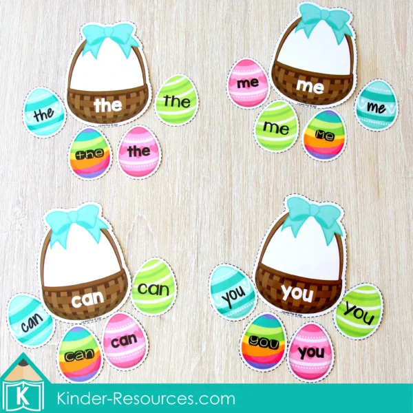 Easter Preschool Center Activities. Easter egg baskets sight words