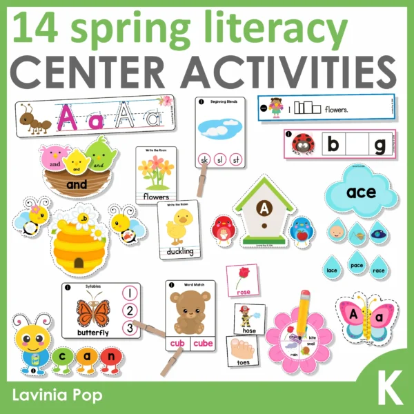 Spring Literacy Centers for Kindergarten | 14 printable center activities