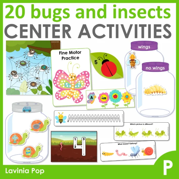 Bugs and Insects Preschool Centers | 20 printable activities