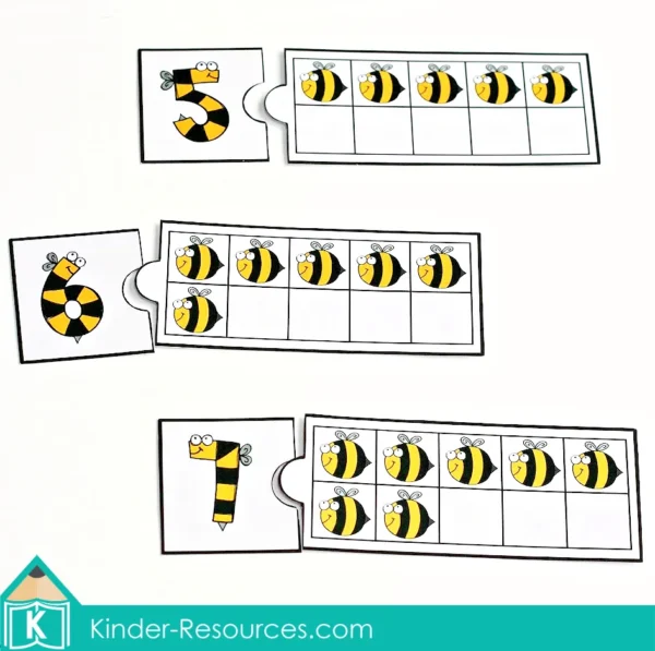 Preschool Spring Centers. Bee Numbers and Tren Frame Match