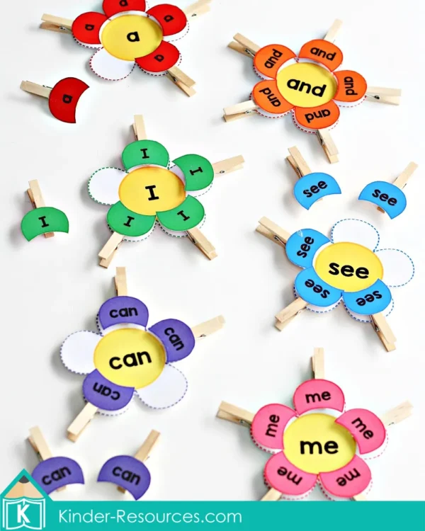 Preschool Spring Centers. Flower Sight Word Match