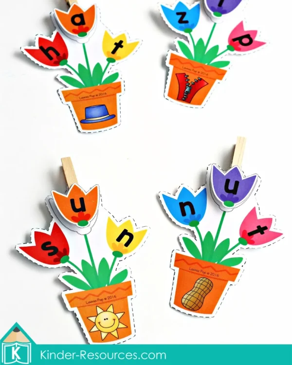 Preschool Spring Centers. Flowerpot CVC Words