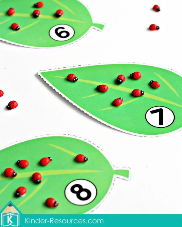 Preschool Spring Centers. Ladybug Counting on Leaves