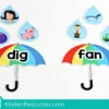 Preschool Spring Centers. Umbrella and Raindrops Rhyming Words