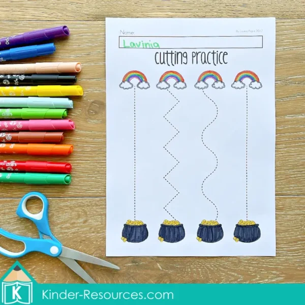 Preschool St. Patrick's Day Worksheets. Cutting practice page
