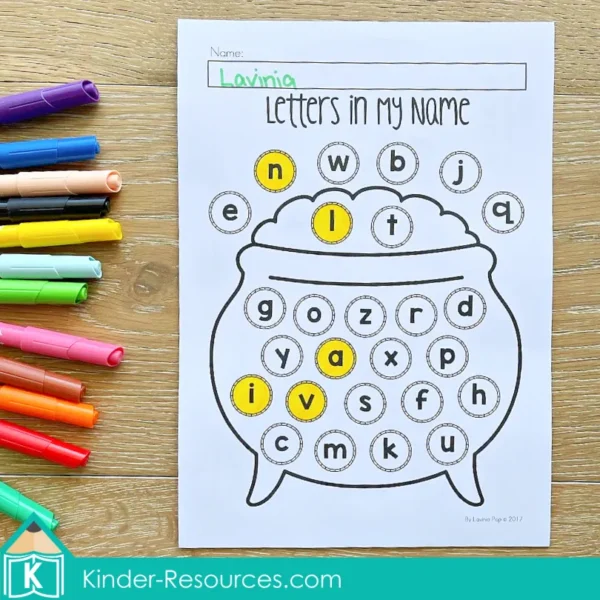 Preschool St. Patrick's Day Worksheets. Pot of gold letters in my name