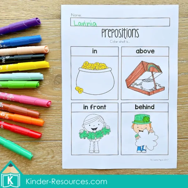 Preschool St. Patrick's Day Worksheets. Prepositions