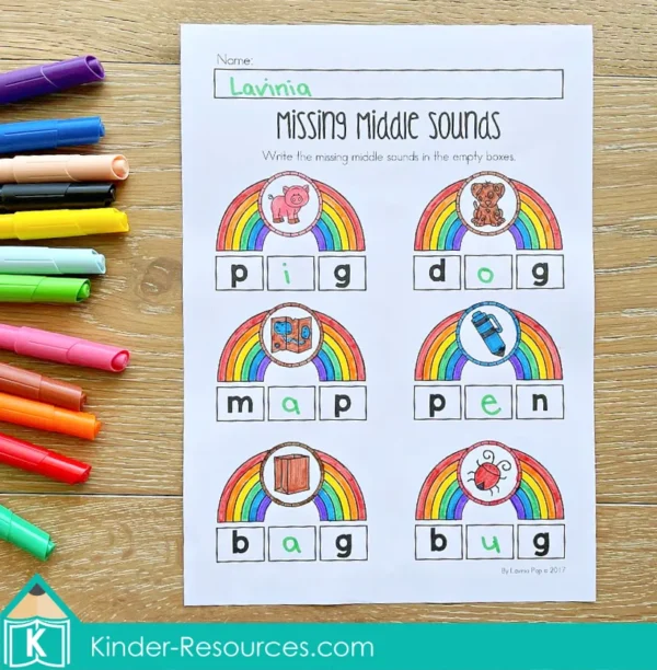 Preschool St. Patrick's Day Worksheets. Rainbow missing middle sound