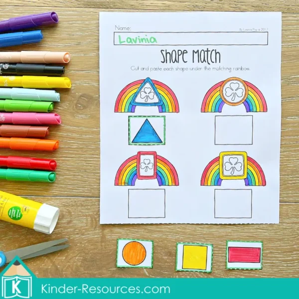 Preschool St. Patrick's Day Worksheets. Rainbow shape match