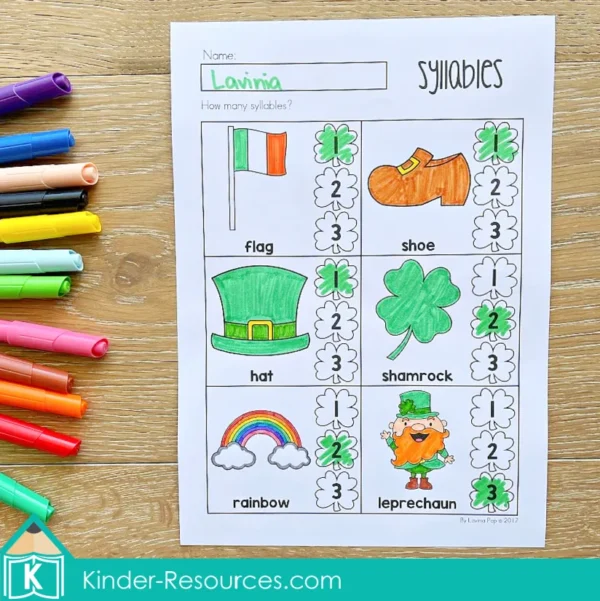 Preschool St. Patrick's Day Worksheets. Syllables
