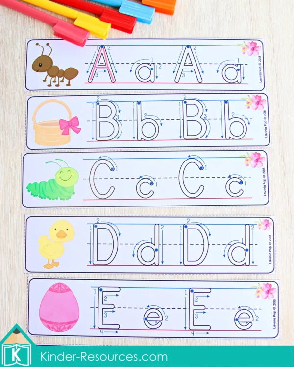 Spring Literacy Centers for Kindergarten. Alphabet Tracing Cards with Correct Letter Formation