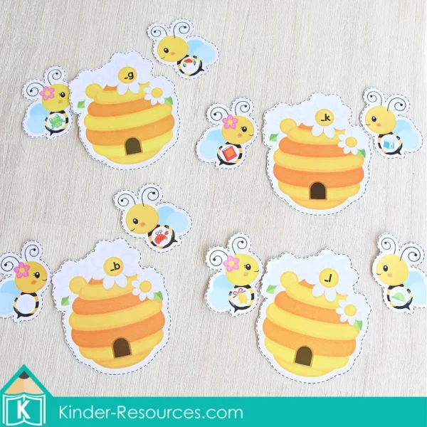 Spring Literacy Centers for Kindergarten. Bees and Hives Ending Sounds