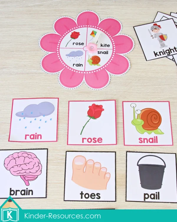 Spring Literacy Centers for Kindergarten. Spin and Rhyme