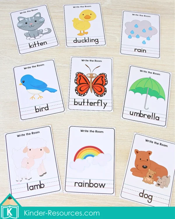 Spring Literacy Centers for Kindergarten. Write the Room Cards