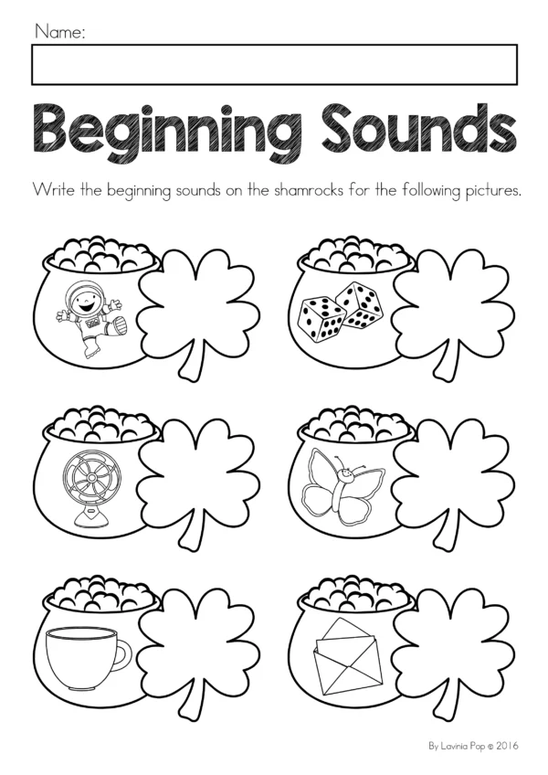 FREE printable St. Patrick's Day beginning sounds center activity with recording pages