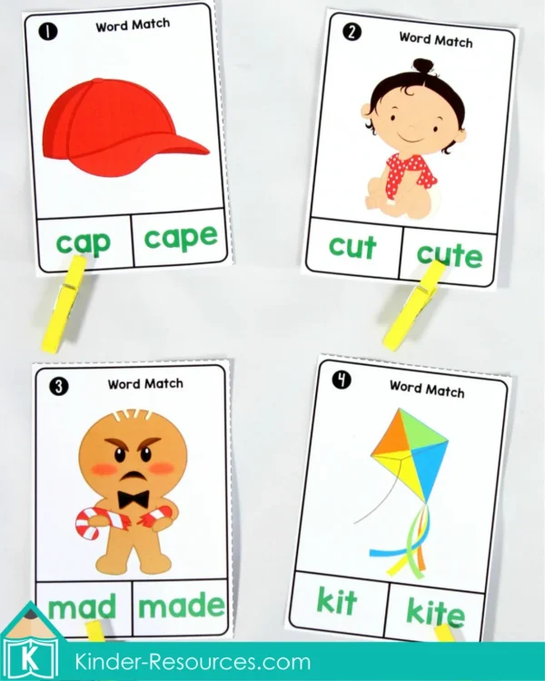 St. Patrick's Day Kindergarten Literacy Centers. CVC CVCe clip cards