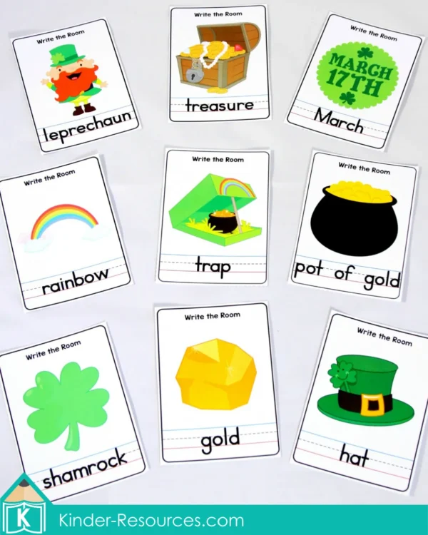 St. Patrick's Day Kindergarten Literacy Centers. Write the Room cards